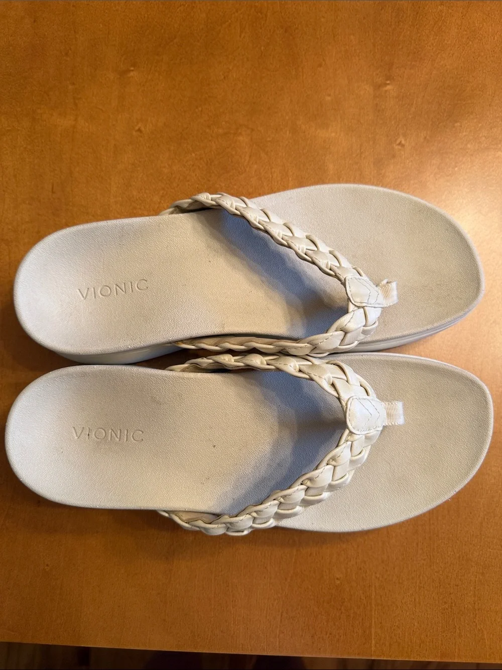 Vionic Braided Strap Flip Flops in Cream